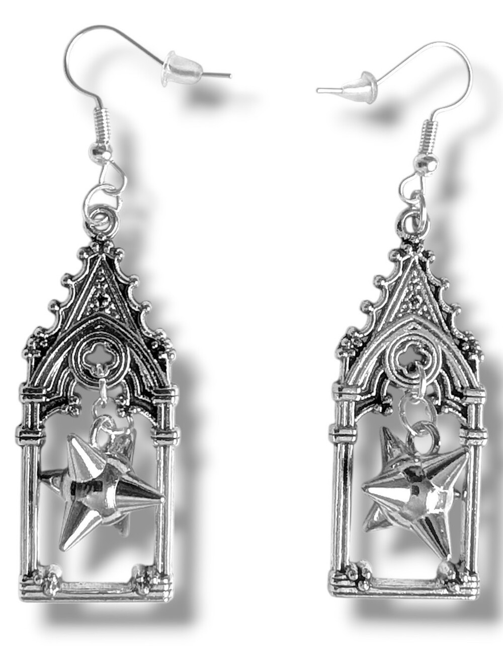 NWT Handmade Silver Cathedral Window and Spike Ball Earrings